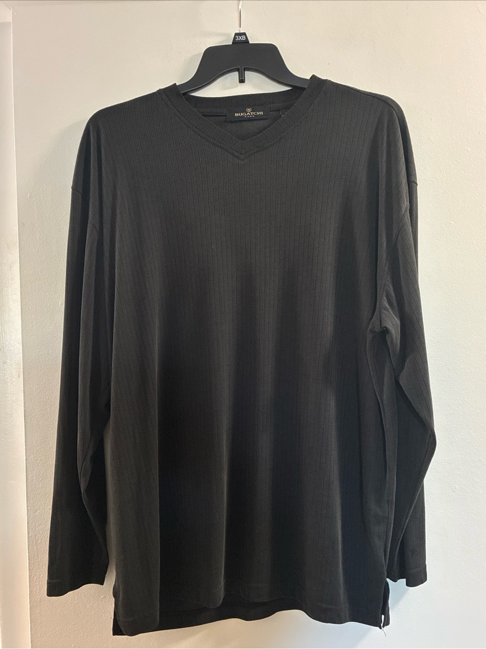 Bugatchi Black‎ Ribbed V-Neck Long Sleeve Shirt